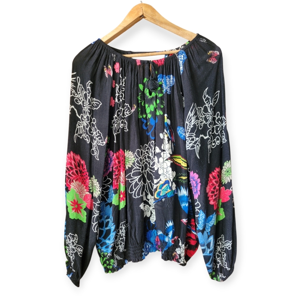 Desigual Boho Floral Peasant blouse Black And Multicolor Vibrant Medium - Picture 2 of 16